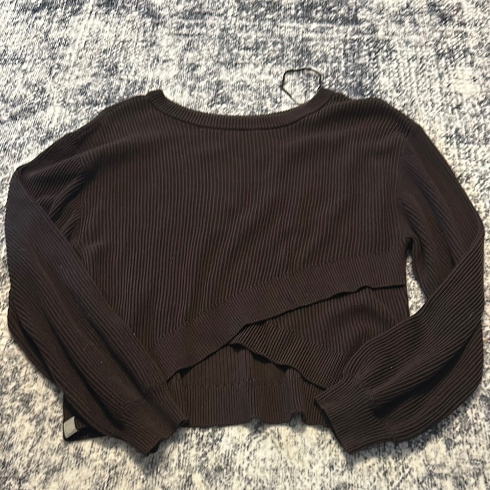Ribbed Brown Long Sleeve Top